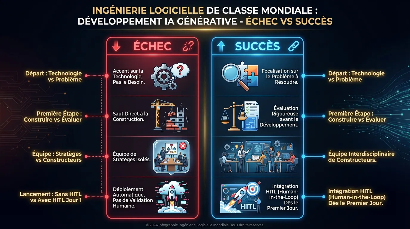 Ce que le développement réussi d'IA générative ressemble versus ce qui échoue, sur cinq dimensions clés